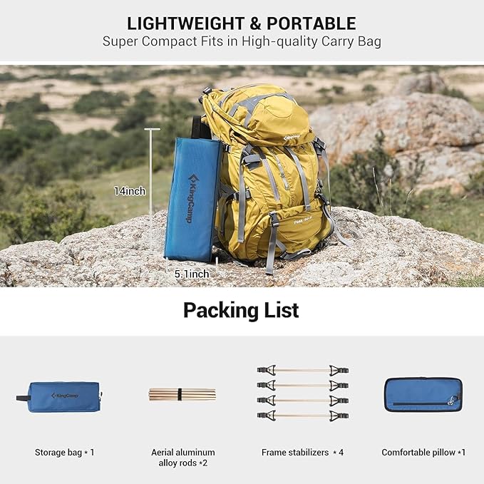 KingCamp Ultralight Camping Cot, Portable Folding Cots 265lbs Heavy Duty Sleeping Bed with Pad Pillow for Adults Outdoor Backpacking Travel Hiking, Blue/Black