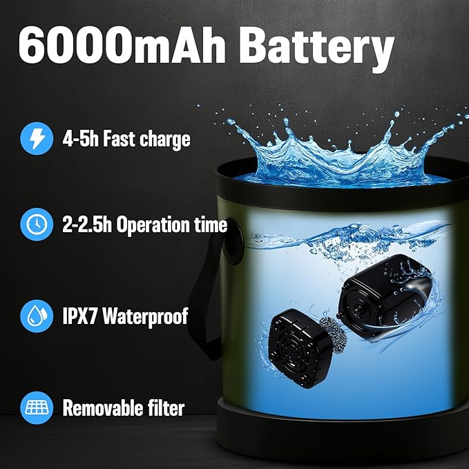 Motivekit™ Portable Camping Shower | 5.3/6.6 gal. Foldable Bucket, 6000mAh Rechargeable Shower Pump, 6' 7" Filtered Shower Head, Summer Beach Outdoor Showering Hiking Pet Bath RV Car Wash Water Plant