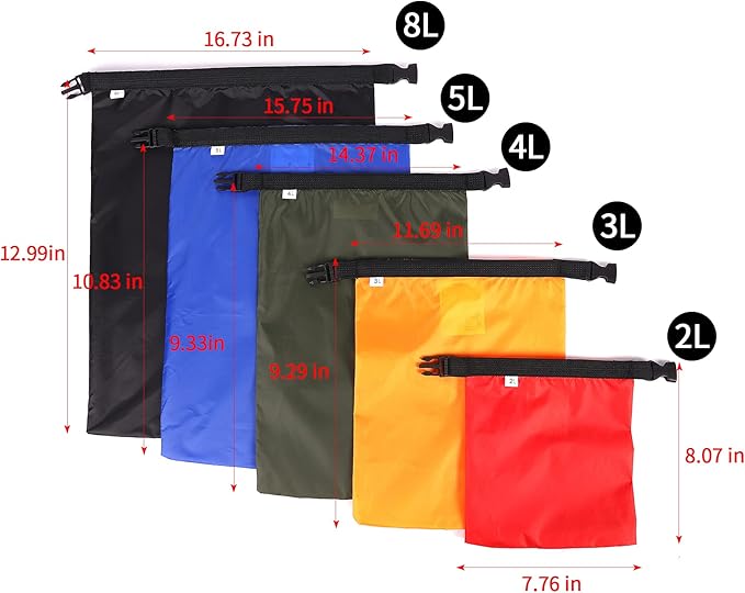 Dry Bags Waterproof Set, 5 Packs Ultralight Waterproof Bags Small Stuff Sack Water Proof Bag Dry Packs, Outdoor Dry Bag Keep Gear Dry for Backpacking Hiking Boating Camping Travel (5 Pack - Black)