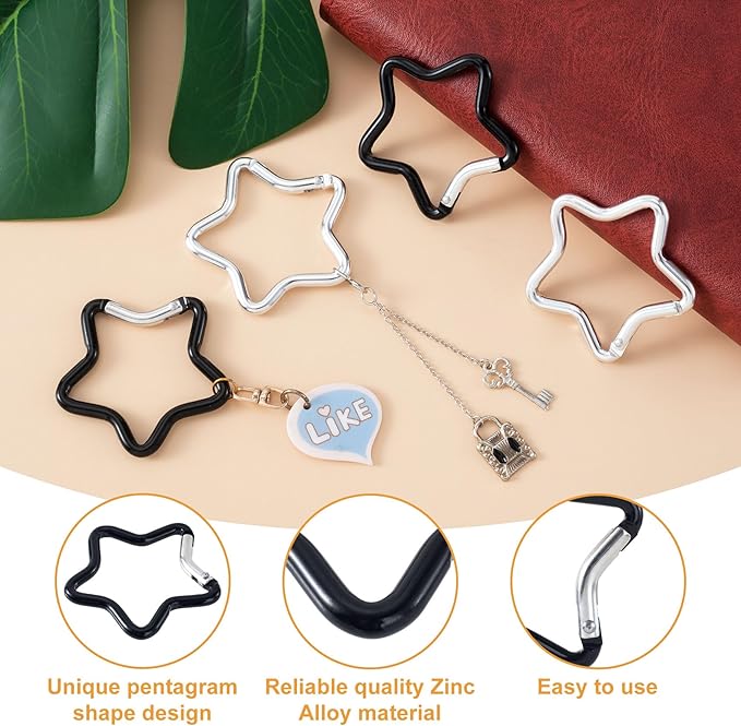 Star Carabiner, Zinc Alloy Heavy Duty Star Shaped Keychain Clip, Carabiner Clip for Camping, Hiking, Fishing