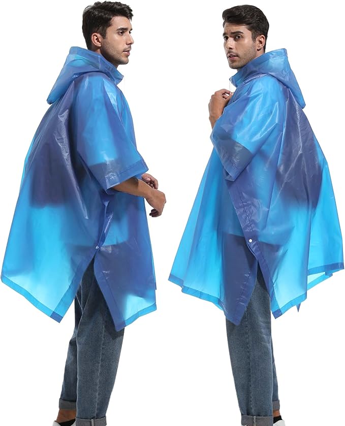 Reusable Rain Ponchos with Drawstring Hood for Adults, Waterproof Thicken Rain Coat, 2 Packs