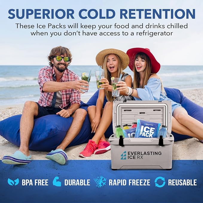 Rapid Performance Reusable Ice Packs for Coolers or Lunch Box | 4 Pack | Cold for Up to 12 Hours | Ice Packs for Cooler, Long Lasting for Camping, Beach