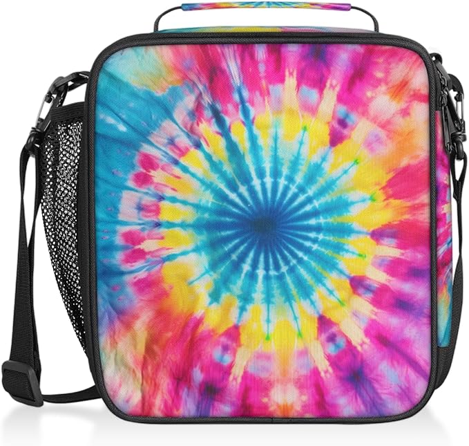 Pardick Rainbow Swirl Kids Lunch Bag Abstract Tie Dye Insulated Lunch Box Mini Cooler Back to School Thermal Meal Tote Kit Bento Tote Bags Thermal Lunchbox for Boys Girls