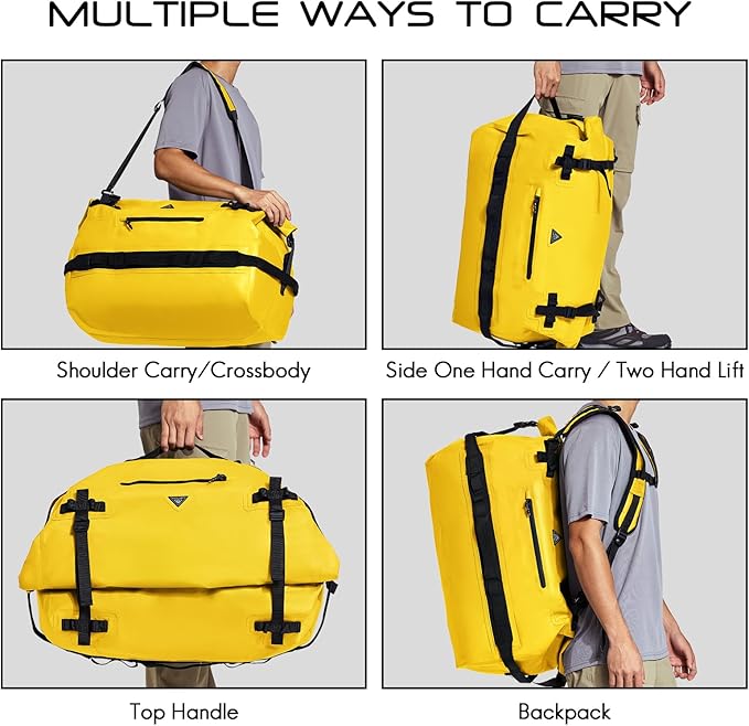 Haimont Large Waterproof Duffel Backpack Roll-Top Heavy Duty Dry Duffle Bag for Boating, Travel, Motorcycle, Kayaking, Camping, 60L