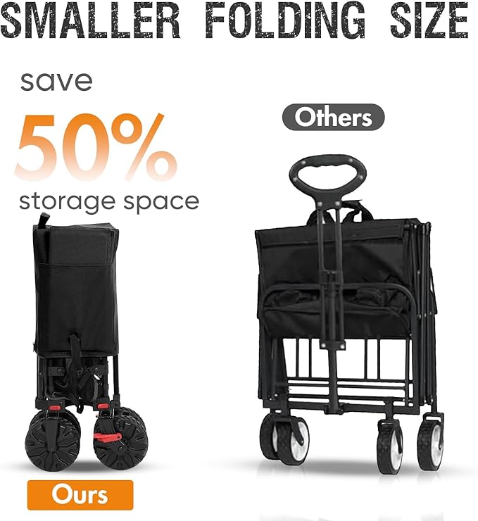 PORTAL 400L Large Capacity Collapsible Double Decker Wagon with Brakes, 450LB Heavy Duty Folding Cart with Tailgate, Foldable Utility Wagons for Camping, Beach, Garden, Sports, Shopping