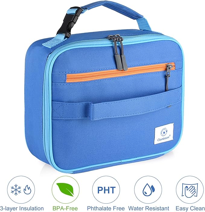 Genteen Lunch Box Kids,Insulated Lunch Bag Kids Boys Girls,Soft Bag Small Cooler Back to School Thermal Meal Tote Kit Lunch Box for School,Work,Outdoor (Blue)