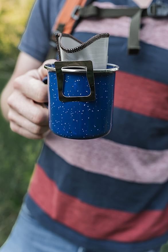 Lightweight Stainless Camping Backpacking and Hiking Pour Over Coffee Dripper with Olive Canvas Storage Pouch 6*4inch