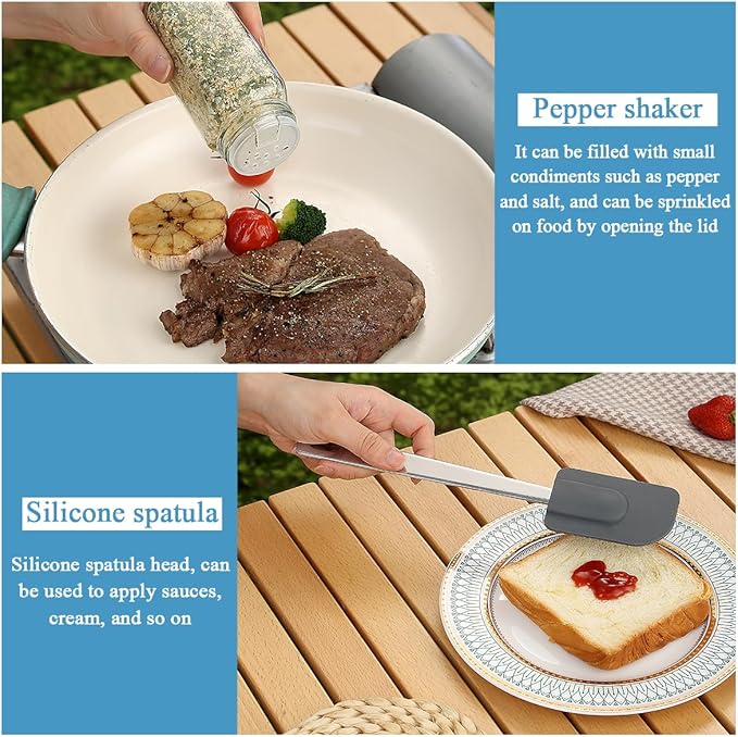Kyraton Camping Cooking Set 15 Pack, Camping Cookware, Camping Supplies, Portable Camping Kitchen Utensil Set, Ldeal for Backpacking, Barbecuing, Camping and Hiking Trips.