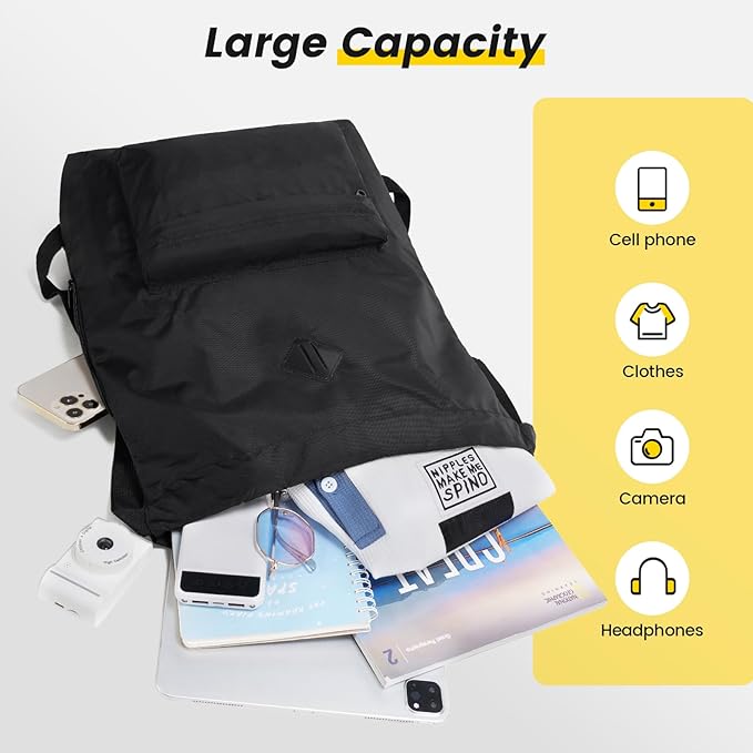 Vorspack Drawstring Backpack Water Resistant String Bag Sports Gym Sack with Side Pocket for Men Women