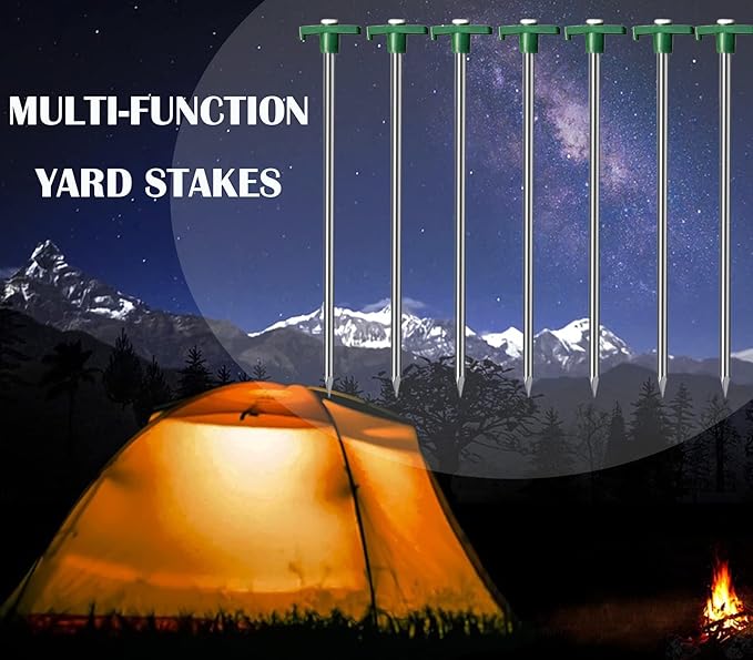 Cheardia 10 Pack Tent Stakes Heavy Duty, 10.25 Inch Yard Stakes Non-Rust Metal Tent Pegs Ground Stakes Tent Spikes for Camping Patio, Garden, Canopies, Grassland, Outdoor, Green