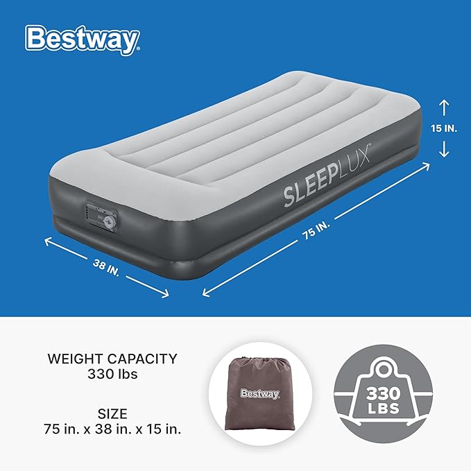 SleepLux Durable Inflatable Air Mattress with Built-in Pump, Pillow and USB Charger