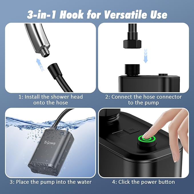 Portable Outdoor Shower, 2600mAh Battery Powered Camping Shower, Rechargeable Shower Pump with Adjustable Shower Head for Outdoor Shower Camp,Hiking Beach,Travel,Car Washing,Pet Bath,Garden