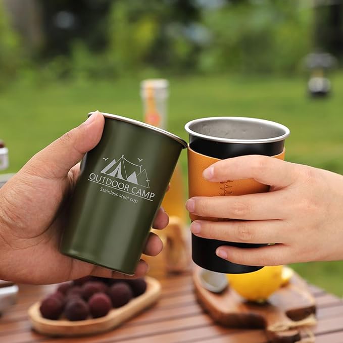 3PCS Camping Kettle Outdoor Campfire Camp Kettle Set with 2 Cups, 1L Stainless Steel camping tea kettle Coffee Pot, Portable Lightweight Teapot, Ideal for Hiking Picnic Travel, Green