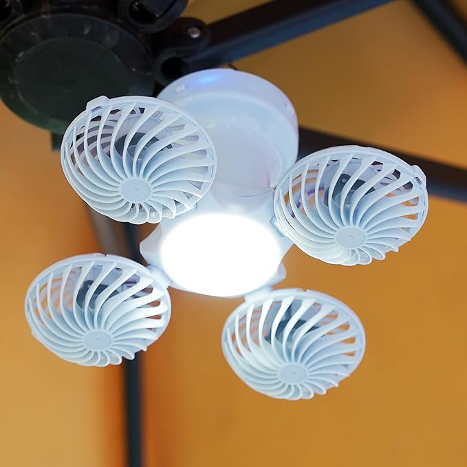 Solar Foldable 4 Fan Light with Hook, USB/Solar Charging for Outdoor Cooling & Lighting, camping ceiling fan,lámparas recargables para cuba, battery operated ceiling fan tent essentials