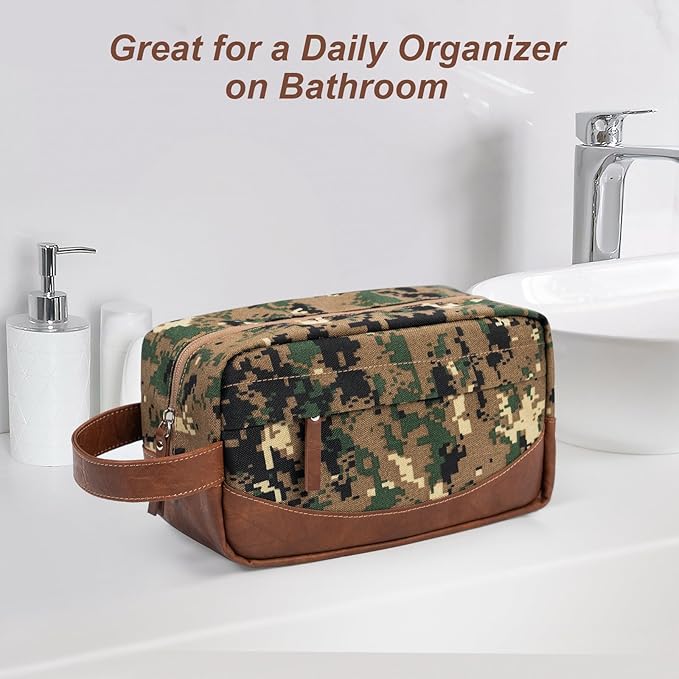 Travel Toiletry Bag for Men, Hanging Toiletry Organizer, Water Resistant Shaving Kit with Large Capacity for Travel Accessories (Camo-Green)