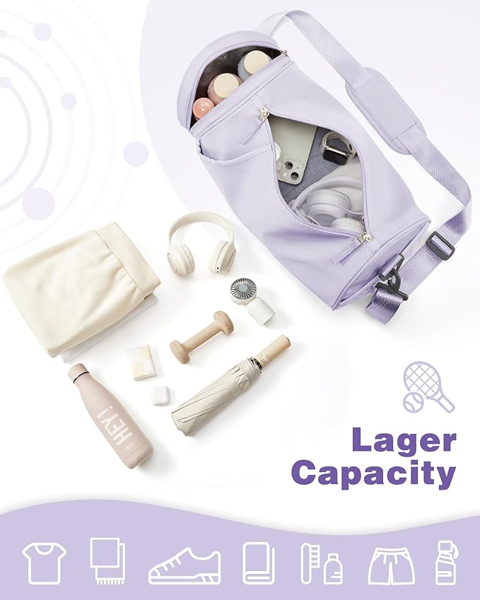 Purple Small Women's Workout Bag - Waterproof Mini Duffle Gym Bag with Wet Pocket - Carry On Weekender for Dance, Swimming, Yoga, Fitness