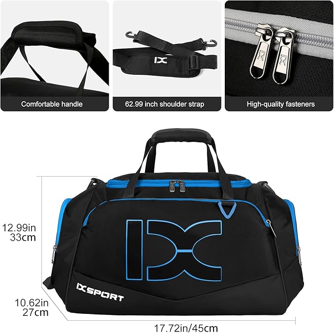 Sports Gym Bag,INOXTO Travel Duffel Bag with Dry Wet Pocket And Shoe CompartmentFor Women and Men,40L/55L Fitness Waterproof Weekender Bag For Swim Sports Travel Working Out (Black blue, 40L)