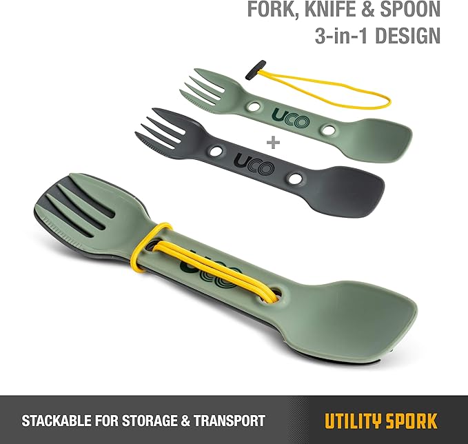 UCO Utility Spork 3-in-1 Combo Spoon-Fork-Knife Utensil, 2-Pack, Gold/Sky Blue