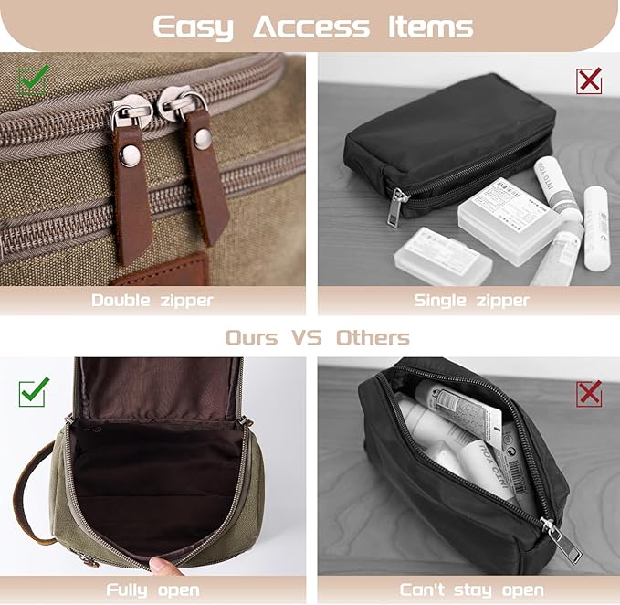 Travel Toiletry Bag for Men, Large Water-resistant Shaving Bag Toiletries Organizer, Canvas Dopp Kit, Multi-functional and Stylish, Bathroom Dopp Kit Shaving, Ideal for Travel, Camping, Gym- Green