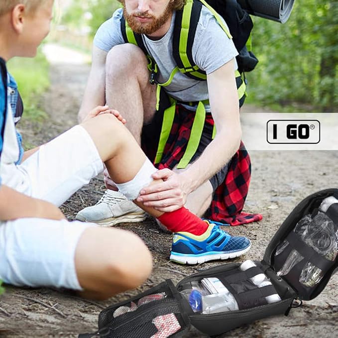 I GO Survival First Aid Kit, 251 Pieces Compact Tactical Trauma First Aid Bag, Molle Compatible Emergency Pouch for Outdoor Camping Hiking Backpacking and Travel
