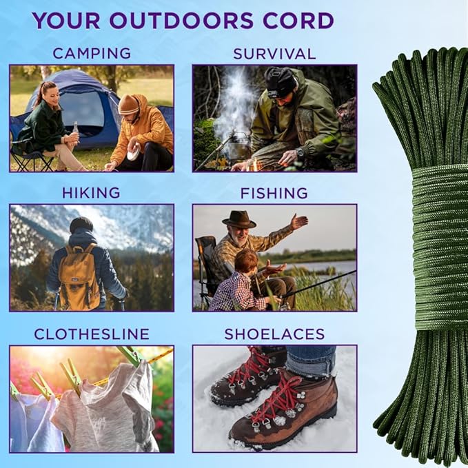 TECEUM Heavy Duty Rope 1000 – 1000ft / 200ft / 100ft / 50ft – 40+ Colors – Utility Rope for Survival & Camping Gear – Nylon String, Camping Rope, para Cord, Utility Nylon Rope, Tent Cord