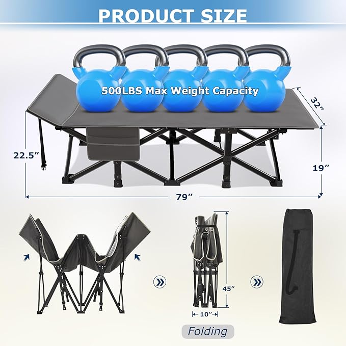 Suteck Camping Cot, 32In XXL Folding Camping Cot Heavy Duty Sleeping Bed for Adults 1200D Double Layer Oxford Cots for Camping W/Pilllow Cushion Carry Bag for Home Office Nap Beach Travel