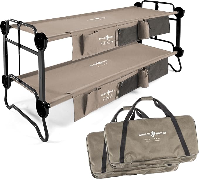 Disc-O-Bed Large Outdoor Convertible 2 Person Bench and Double Camping Cot Portable Bed Bunk System for Adults