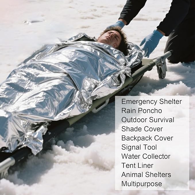 Emergency Blankets, Mylar Blankets, Space Thermal Blanket Survival Gear, Foil Blankets for Warmth, Heat Reflective Blanket for Outdoor Camping, Hiking, First Aid, Marathons, Bug Out Bag, Car Emergency