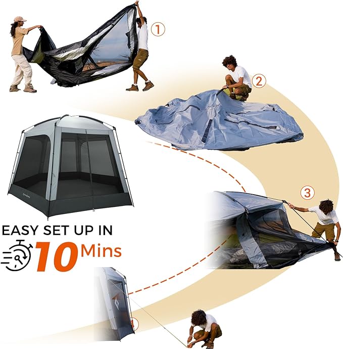 KingCamp Screen Tent, Camping Tent for 6-8 Person 12' x 12' Portable Screen House Room with Detachable Sunshade for Camping, Garden & Backyard
