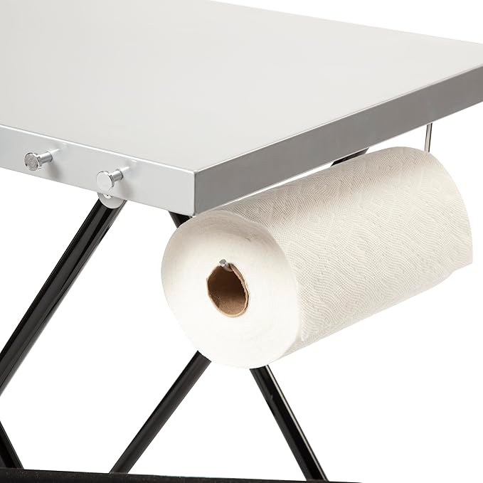 Cuisinart Fold ‘n Go Prep Table, Portable Folding Table and Grill Stand with Tool hooks, Trash Bag Holder, Paper Towel Rack, 24” x 20” Steel Food Prep Station Perfect for BBQs, Tailgates and Camping