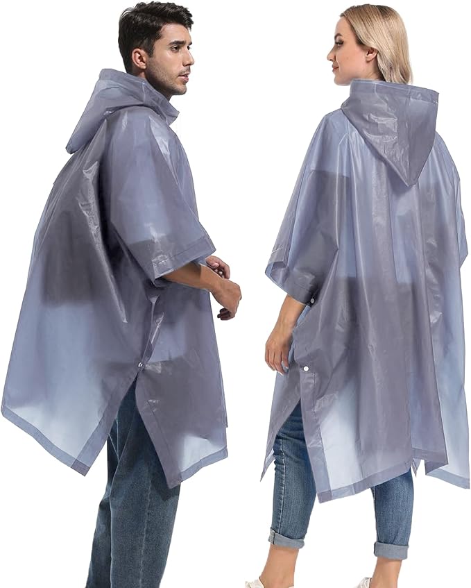 Reusable Rain Ponchos with Drawstring Hood for Adults, Waterproof Thicken Rain Coat, 2 Packs