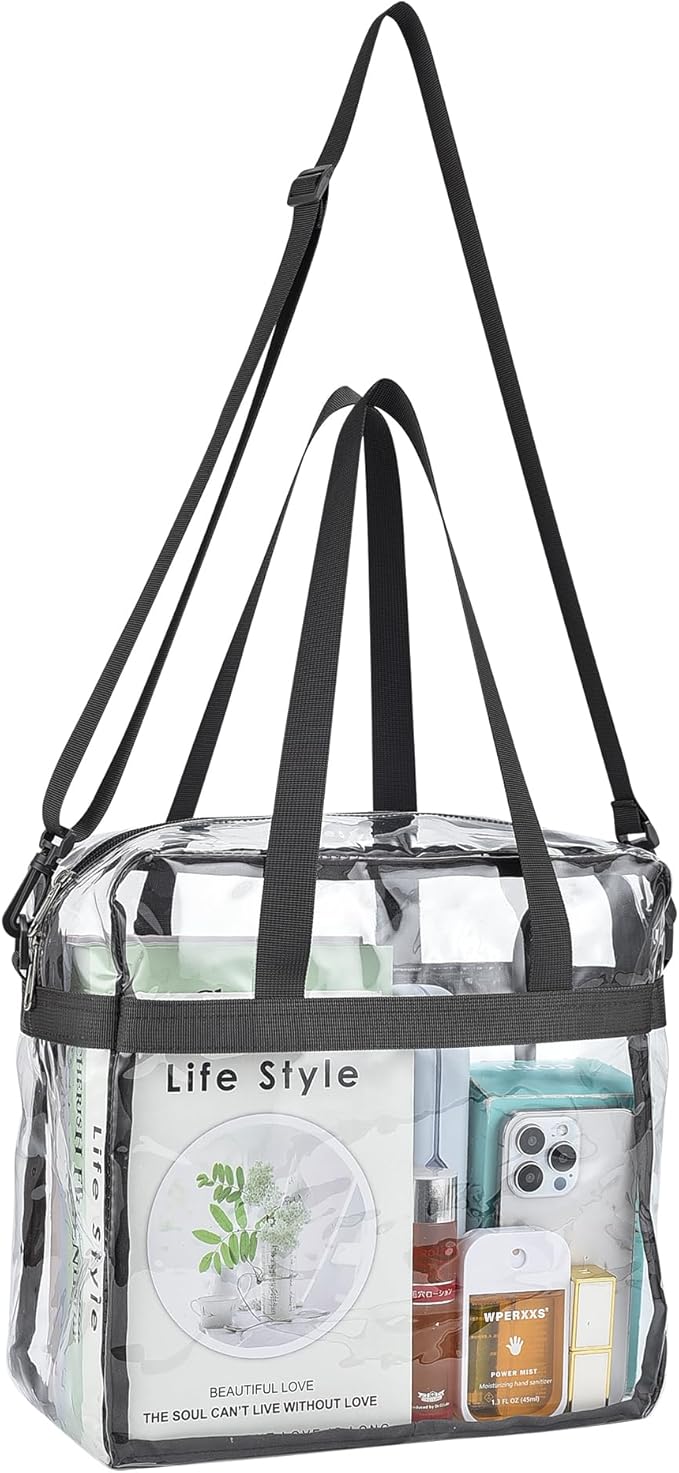 USPECLARE Clear Tote Stadium Approved, Security Travel & Gym Clear Bag for Work Sports Games Concerts