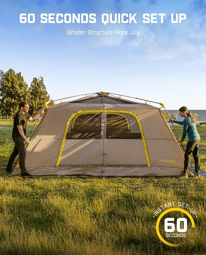 FanttikOutdoor Zeta C8 Air/C10 Air Camping Tent, Lightweight 10 Person Instant Cabin Tent Setup in 60s, 20% Lighter, Ultralight with Carry Bag for Family Camping & Hiking, Upgraded Ventilation