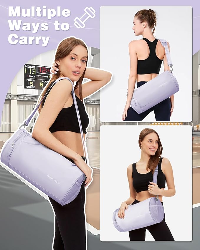 Purple Small Women's Workout Bag - Waterproof Mini Duffle Gym Bag with Wet Pocket - Carry On Weekender for Dance, Swimming, Yoga, Fitness