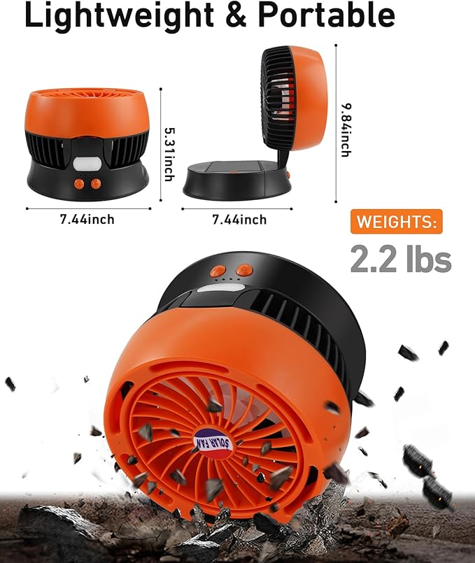 10400mAh Solar Camping Fan with LED Lantern, Rechargeable Portable Fan with 5W Solar Panel, Battery Operated Personal Fan for Outside Picnic, Fishing, Outdoor Tent Fan for Camping Essentials