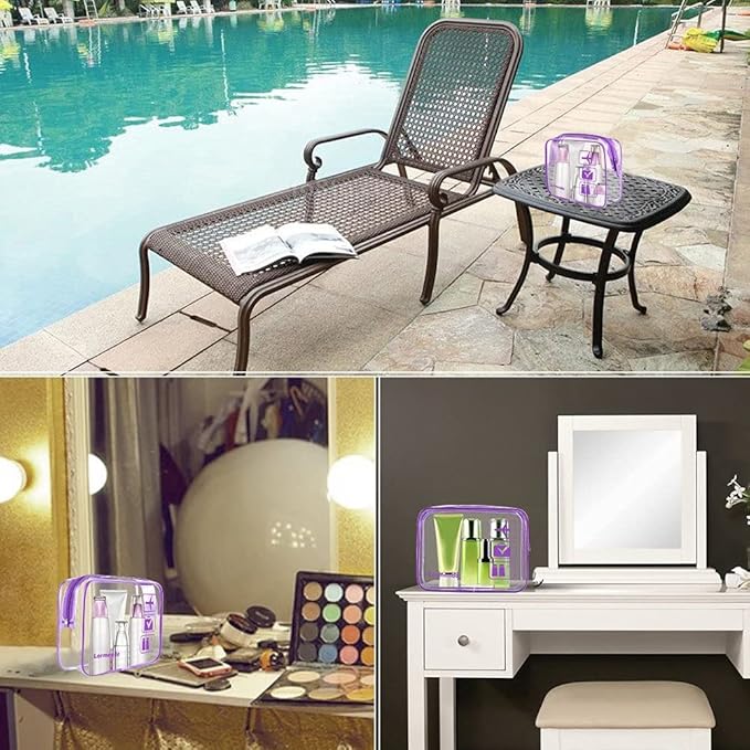 Lermende 2pcs Clear Toiletry Bag TSA Approved Travel Bag,Carry On for Travel,Airport Airline Accessories Compliant Bag,Quart Sized Makeup Cosmetic bag Women Men (Purple, 3 Pack)