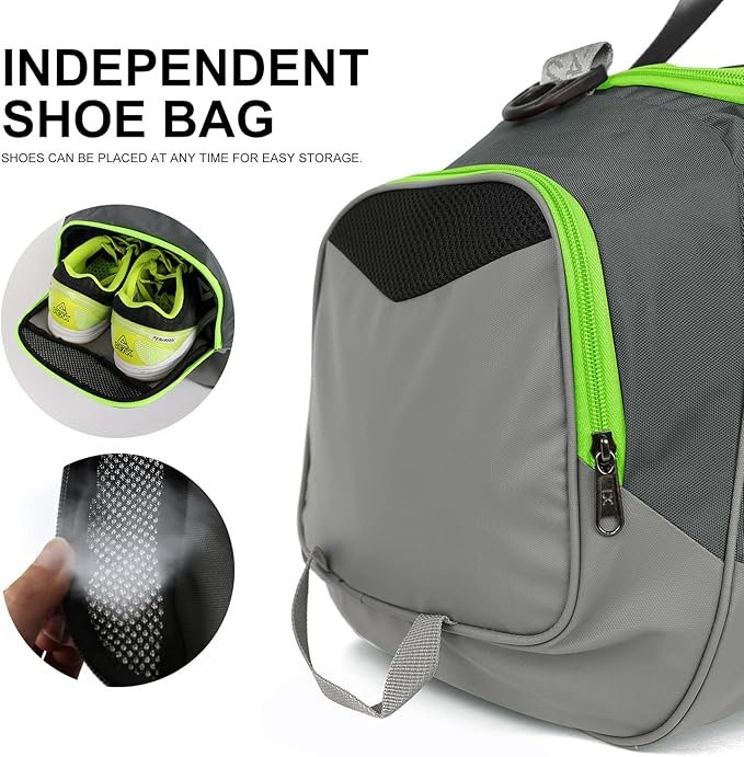 Sports Gym Bag,INOXTO Travel Duffel Bag with Dry Wet Pocket And Shoe CompartmentFor Women and Men,40L/55L Fitness Waterproof Weekender Bag For Swim Sports Travel Working Out (Gray green, 40L)