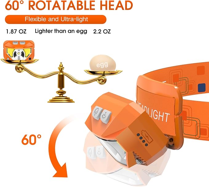 LHKNL Headlamp Flashlight,1200 Lumen Ultra-Light Bright LED Rechargeable Headlight with White Red Light,2-Pack Waterproof Motion Sensor Head Lamp,8 Mode for Outdoor Camping Running Fishing- Orange
