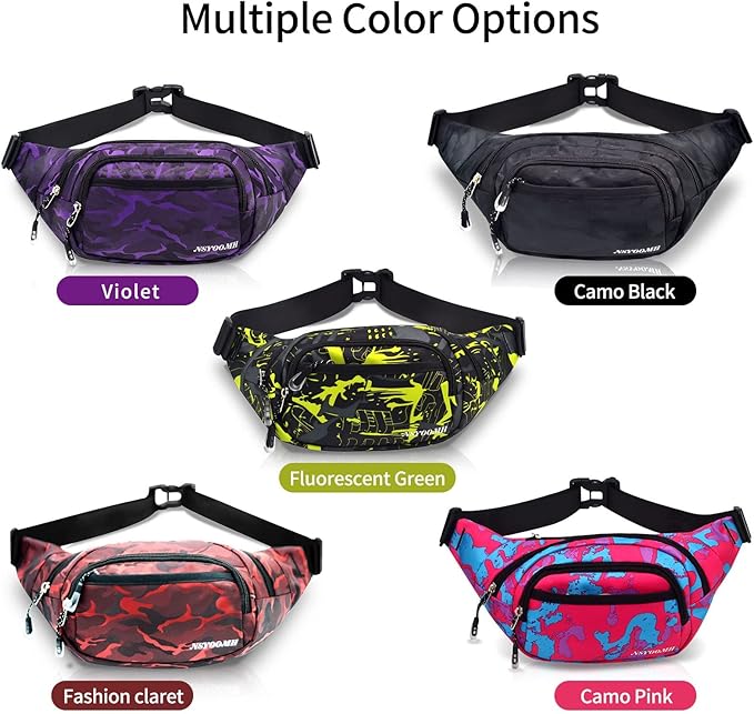 Large Fanny Packs for Women, 5-Zipper Pockets Water Resistant Practical Waist Bag, for Outdoor Running Cycling Sports Travel Hiking Camping Fishing Fashionable Camo Belt Bags