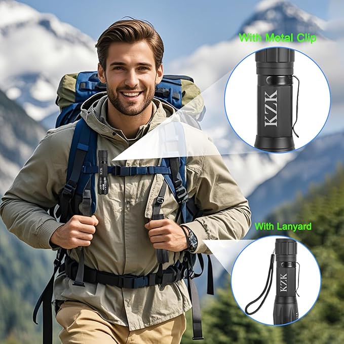 LED Flashlight, Bright 2500 Lumens Tactical Flashlight, 5 Modes Zoomable Beam, Waterproof & Durable for Camping, Outdoor, Home Emergency (2 Pack)