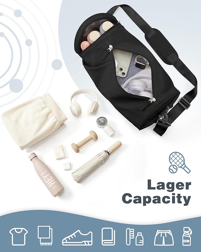 Gym Bag for Women,Men Small Duffle Travel Bags for Women Weekender Bag Waterproof Workout Bag Mini Carryon Sports/Swim Bags for Swimmers with Wet Clothes Compartments BLACK