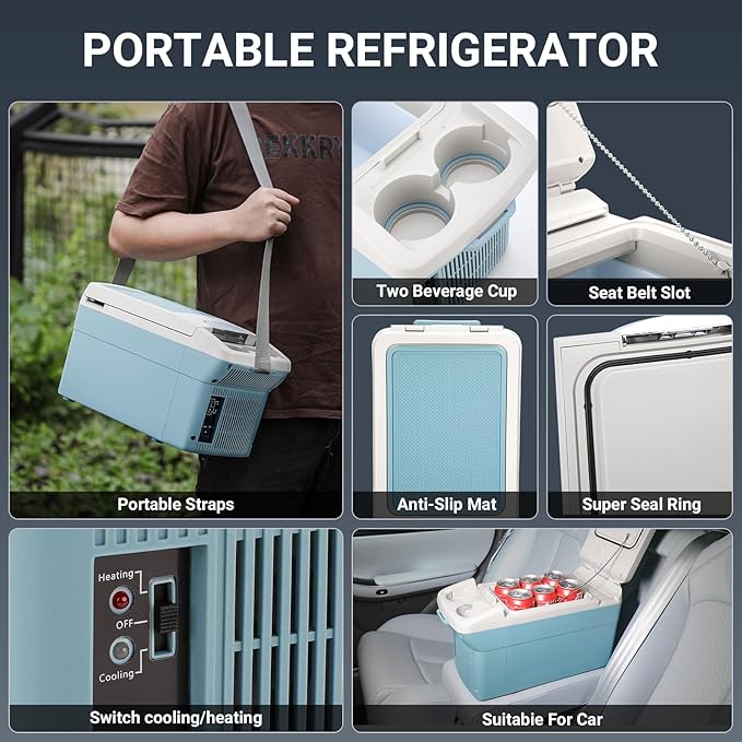 12V Car Refrigerator Cooler/Warmer 6 Quart (6L), 12 Volt DC &110V AC, Electric Car Fridge Portable Compact Camping Cooler Thermoelectric 12V Small Fridge for Car,RV,Camping (Pink)