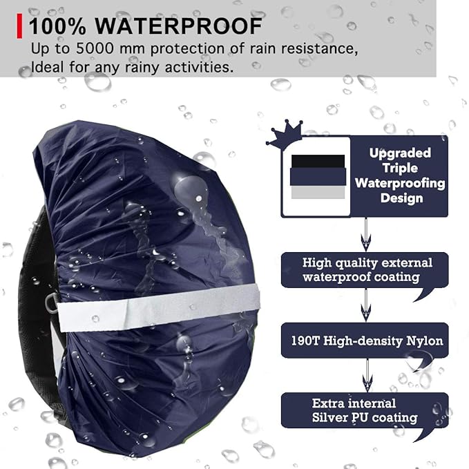 Frelaxy Hi-Visibility Backpack Rain Cover with Reflective Strip 100% Waterproof Ultralight Backpack Cover, Storage Pouch, Anti-Slip Cross Buckle Strap, for Hiking, Camping, Biking, Outdoor, Traveling