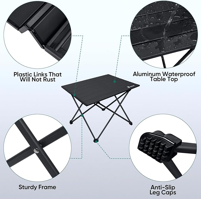 PTEROMY Folding Camping Table, Portable Beach Table with Ultralight Aluminum Tabletop for Travel, Outdoor, Camping, Picnics, and BBQs (Small, Black)