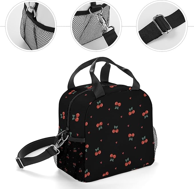 Lunch box Kids,Insulated Cat Lunch Bag Cute Small Pink Lunch Totebag Reusable Leakproof Corgi Lunch Bag With Shoulder Strap for Girls Boys Women School Work Picnic (black cherry)