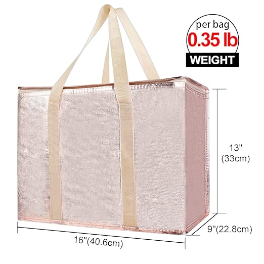 Bodaon 1-Pack Insulated Reusable Grocery Shopping Bags, X-Large Pizza Delivery Cooler Bag for Hot/Cold Food, Gold