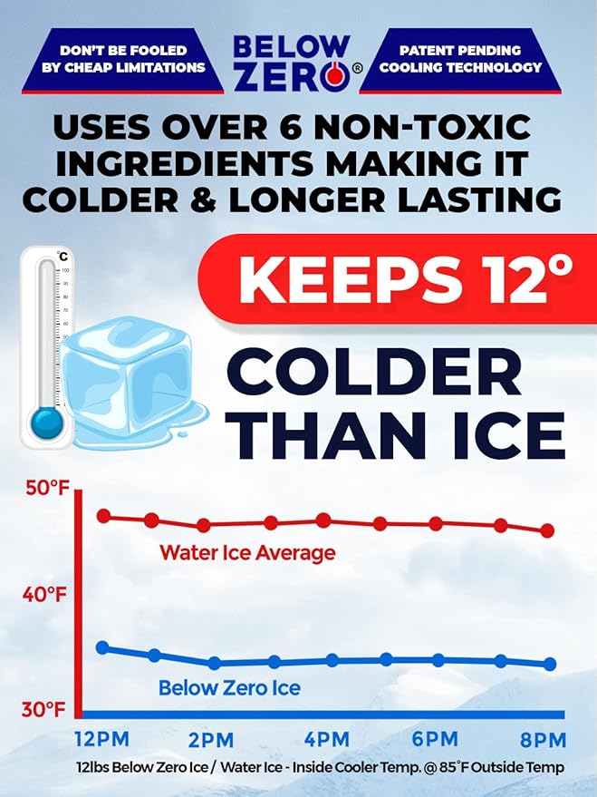 Below Zero Reusable Ice Packs for Coolers – Long Lasting Cooler Ice Pack Blocks, Leak-Proof Freezer Packs for Camping, Lunch Boxes & Travel