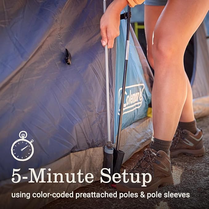 Coleman 4/6/8/10 Person Skydome Dark Room Tent with Rainfly, 5 Minute Setup, Blocks 90% of Sunlight, 20% More Headroom Than Traditional Tents
