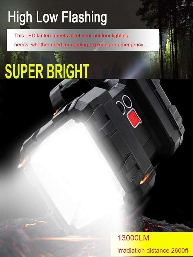 Rechargeable LED Searchlight Flashlight, LED Spotlight Big Power Capacity 13000LM 20h Ultra-Long Standby 7 Lights Modes Camping Work Light, Waterproof, Power Bank, for Home, Outdoor (45 LEDs)