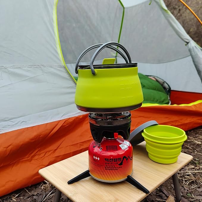 EEZEE 1L Collapsible Camping Kettle Portable Travel Kettle Folding Silicone Camping Cook Pot Foldable Compact Hiking Water Boiler and Warmer with Lid BPA-Free Backpacking Pot